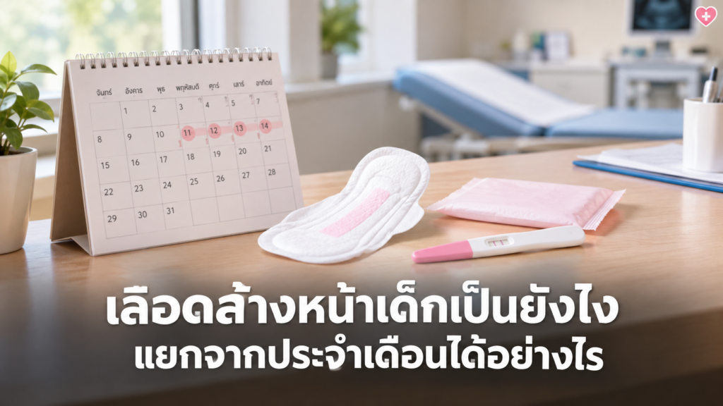 เลือดล้างหน้าเด็กบนแผ่นอนามัยและชุดตรวจครรภ์